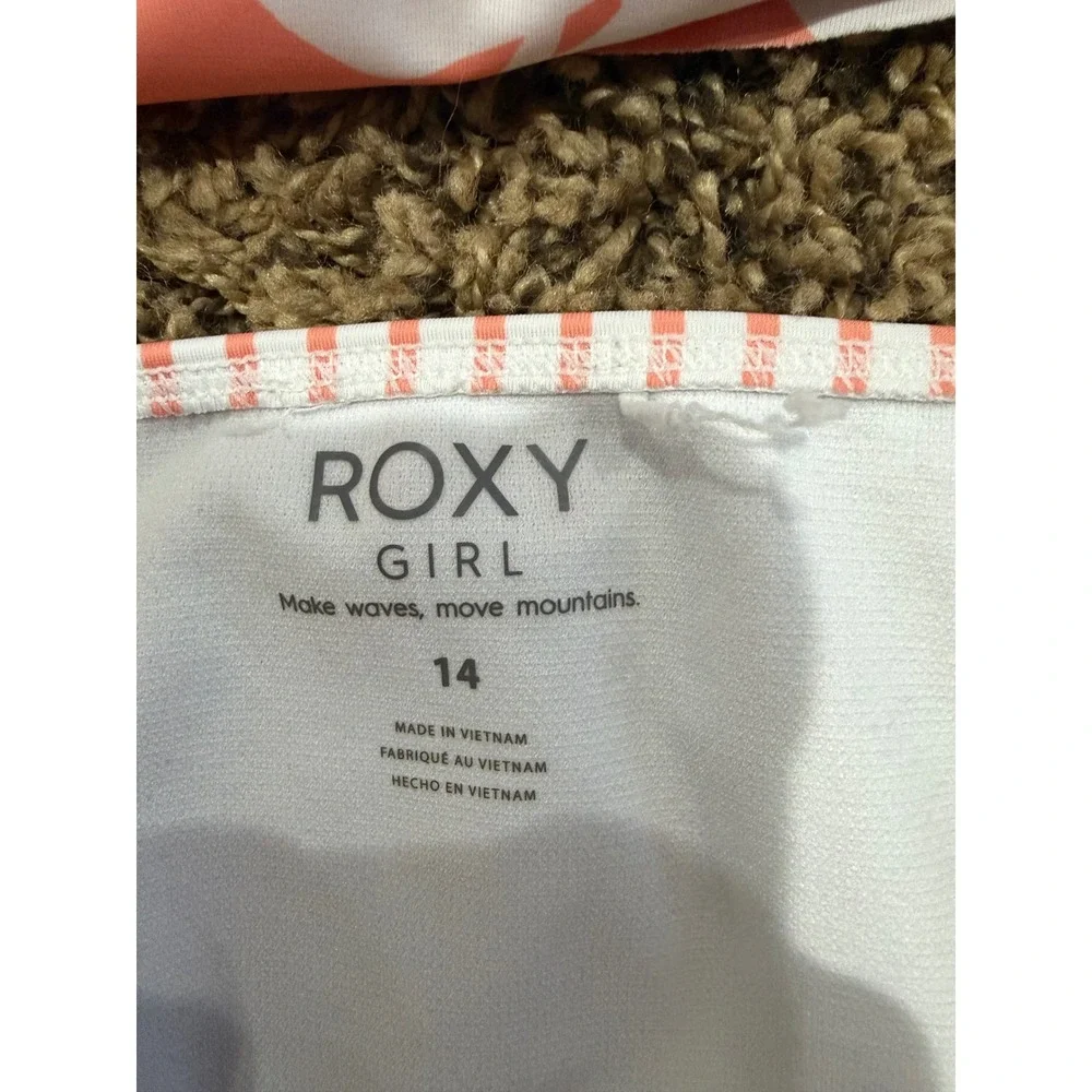 Roxy Girl Kids Size 14 Two Piece Bikini Swimsuit Coral White Floral Striped